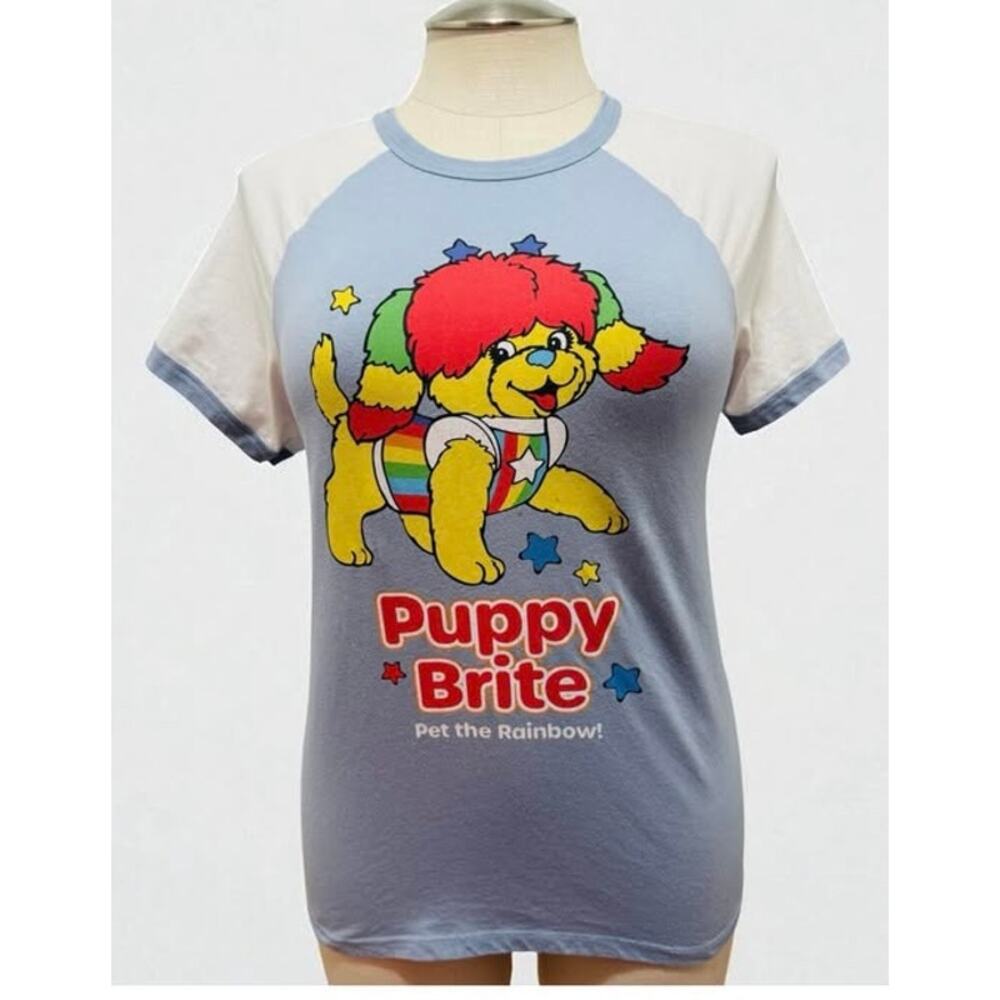 Torrid 00 (10) Puppy Rainbow‎ Brite Dog 80s Punk Glam Retro Cartoon Tee T Shirt